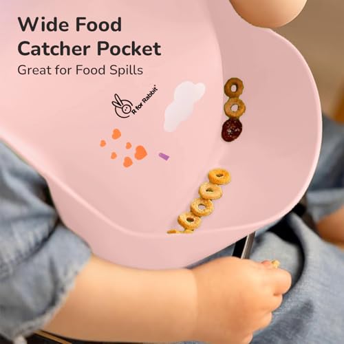 Image of R for Rabbit Safari Silicone Bib for Baby Food Feeding BPA Free, Adjustable Straps Waterproof Built-in Food Pocket Mess Free Ideal for Babies 6 to 36 Months
