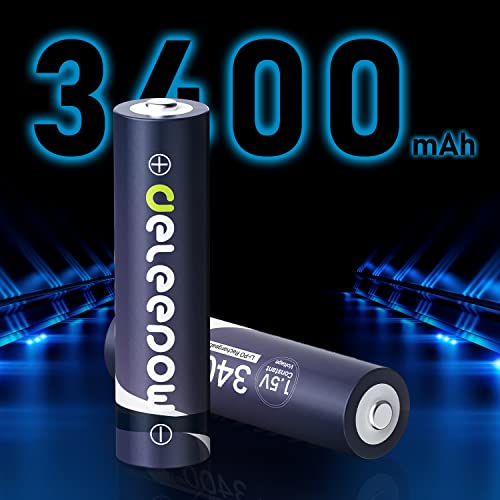 Deleepow Rechargeable Aa Lithium Batteries 1.5V 3400Mwh Aa Rechargeable Batteries 1500 Cycle With Lcd Charger #TOP1