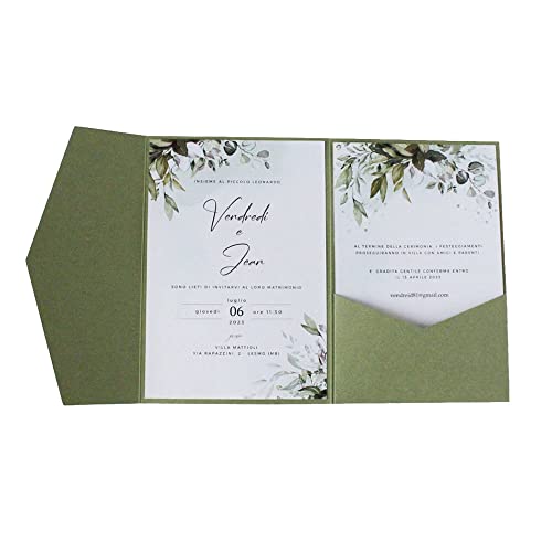 MillaSaw Pochette d'invitation de mariage 25pcs Invitations d'anniversaire Décoration de fête… (vert olive)
