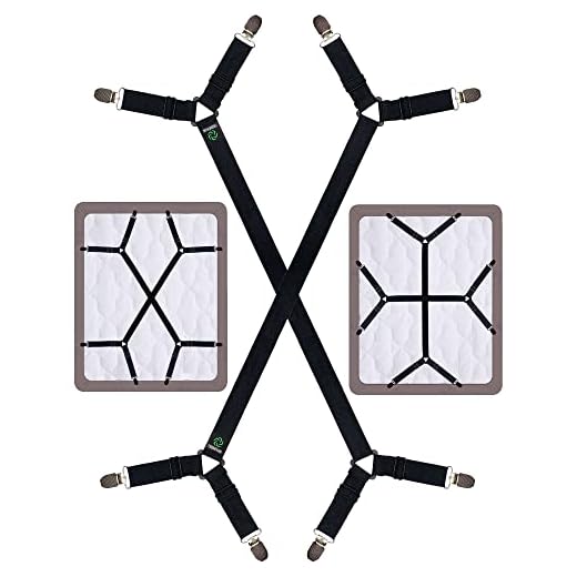 FIBOOMERANG Bed Sheet Straps - Crisscross Fitted Sheet Clips and Sheet Holder Elastic Bands Bedsheet Fasten Suspenders Grippers, 2Pcs/Set Black