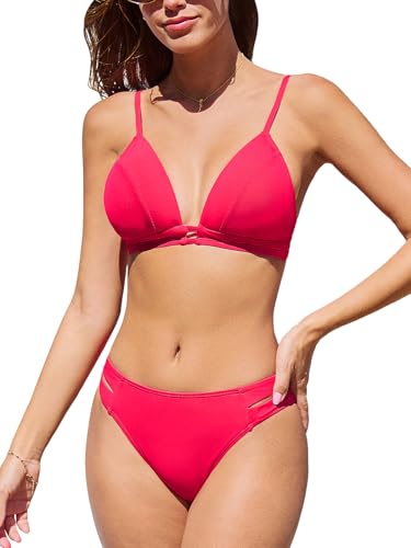 CUPSHE Damen Bikini Set V Ausschnitt Triangel Mid Waist Strappy High...