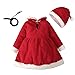 Dasongff Ensemble de Noël pour Bébé Filles, Robe Trapèze à Manches Longues Robe de Style Hepburn Col Rond à Coutures Moelleuses Taille Haute+ Chapeau de Père Noël Mignon + Ceinture pour Enfants