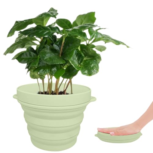 Jadin Maceta, Macetas Pequeñas de Silicona de 500 ml, Plegable Macetas sin Orificio de Drenaje, Macetas de Interior para Escritorio de Oficina con Paleta, 11,5 x 8,3 cm, Verde