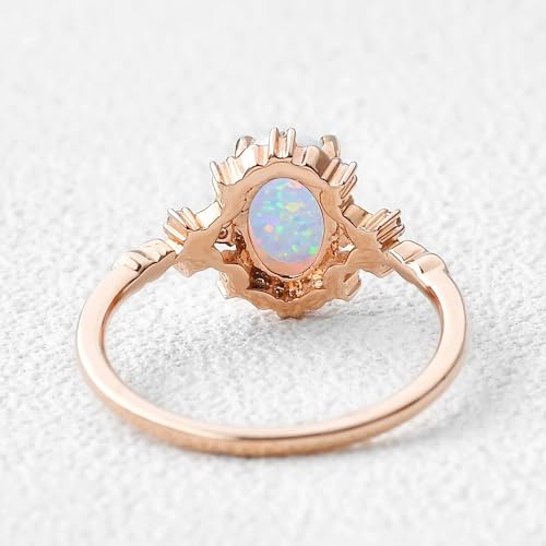 10K 14K 18K Gold Opal Rings for Women Center 1.5CT Oval Opal and Moissanite Engagement Rings with Text Engraving4