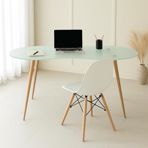 Tavolo da scrivania con piano in vetro traslucido e gambe effetto legno rovere - 140 x 70 x 74 cm - Design moderno ed elegante
