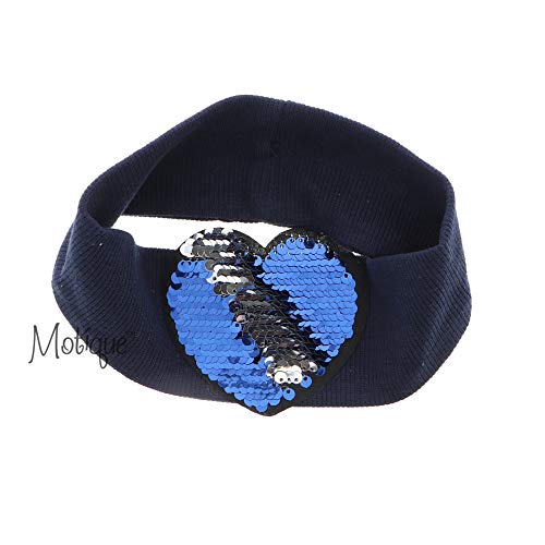 Motique Accessories Ribbed Cotton Headband Headwrap for Girls with Large Sequin Heart - Navy3