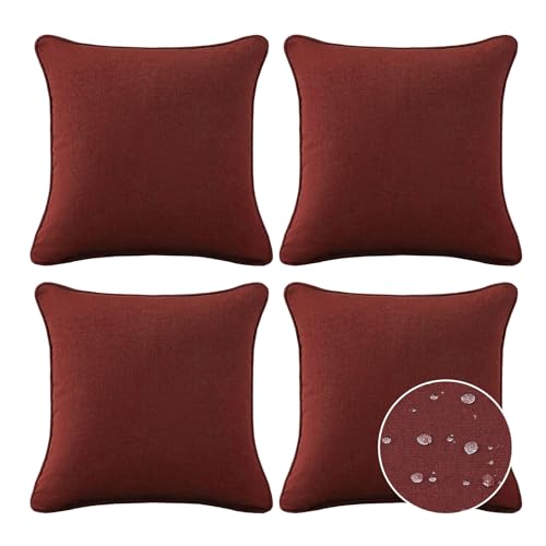 Unimatta Sunbrella Decorative Outdoor Water Repellent Throw Pillows with Inserts, Set of 4, 18" x18" Pillows for Patio, Backyard, Bed, Couch, and Patio Furniture, Spectrum Brick