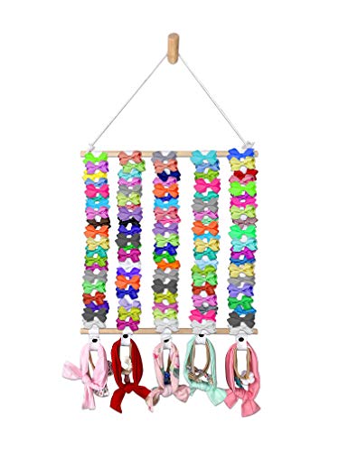 Hair Bow Holder Organizer For Girls - White Cotton Ribbons - Headband, Hair Tie, Clip, Bow Organizers - Baby Hair Accessories Storage Display - Decoration For Girls Room - Baby And Toddler #TOP2
