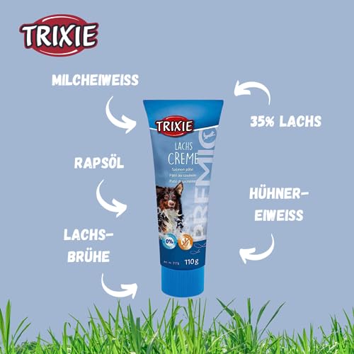 TRIXIE Hundeleckerli Premio Hunde-Lachscreme 110g - Premium Leckerlis für Hunde glutenfrei - ohne Getreide & Zucker, schmackhafte Belohnung für Training & Zuhause - 3178-1 (Packung mit 2)