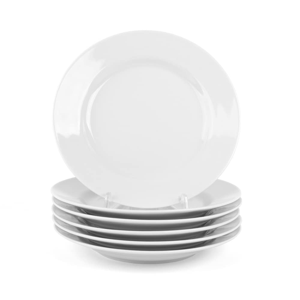 Lot De 6 Assiettes Plates En Porcelaine Blanche - 20 Cm De Diamètre, Design Sobre, Pour Petit-déjeuner, Dessert Ou Pain - 4