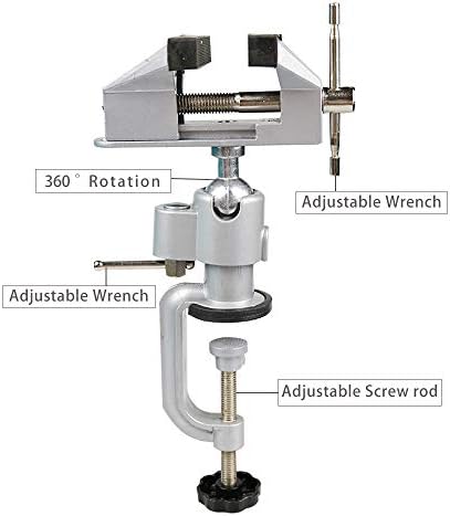 Table Vise Clamp Bench Vise Woodworking Vise with Anvil 360° Swivel Vice for Workbench Table Clamp Vise Grip, Cutting Conduit, Drilling, Metalworking