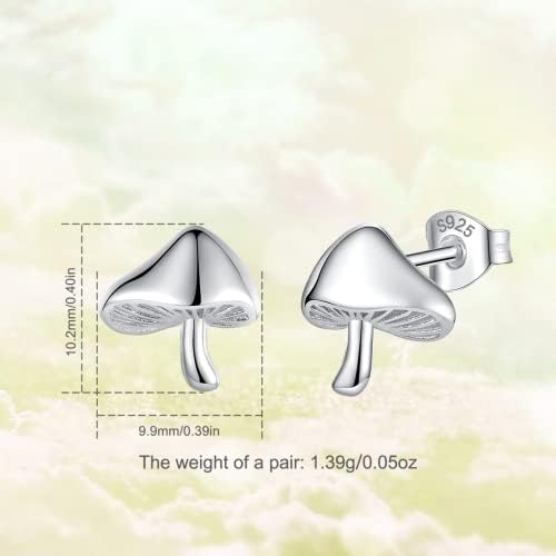CELESTIA Mushroom Gifts, 925 Sterling Silver Mushroom Earrings, Small Stud Earrings for Women, Unusual Birthday Presents for Girls