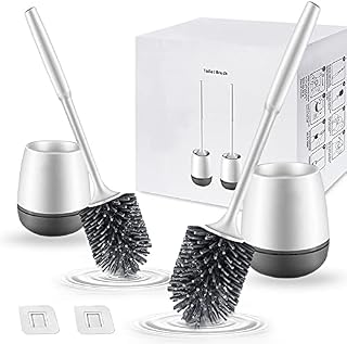 Marsheepy Toilet Brush and Holder, 2 pack Silicone Toilet Brush with Holder, Deep Cleaner Toilet Bowl Brushes with Quick Drying Holder Set for Bathroom Toilet,Grey & White (Flooring/Mounted Wall)