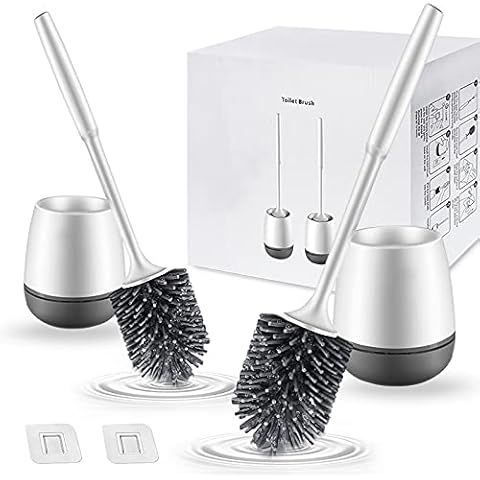 Marsheepy Toilet Brush and Holder, 2 pack Silicone Toilet Brush with Holder, Deep Cleaner Toilet Bowl Brushes with Quick Drying Holder Set for Bathroom Toilet,Grey & White (Flooring/Mounted Wall) Cover