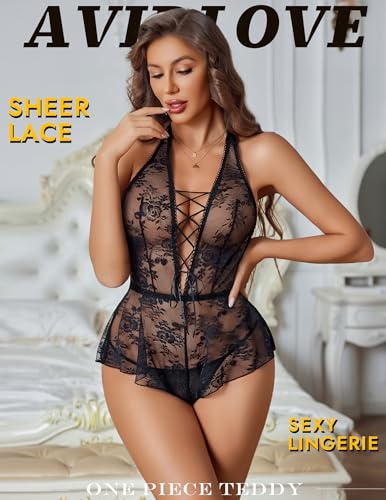 Avidlove Women's Lace Lingerie Bodysuit w/ Halter Neck & Adjustable Ribbon (Various Colors) - image 5