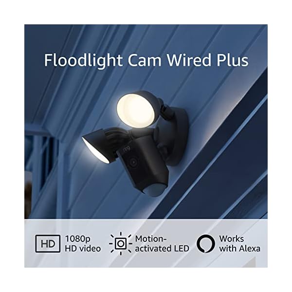 Ring Floodlight Cam Wired Plus with motion-activated 1080p HD video, Black (2021 release)