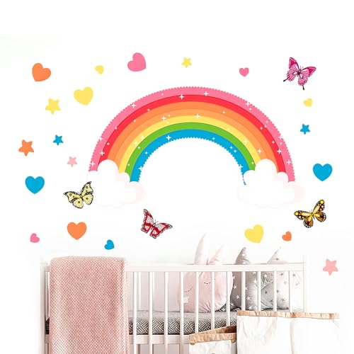 DHWEKU Pegatinas de Pared Arcoiris Grande Vinilos Decorativos Infantiles Arcoiris Sol Nubes Estrellas Adhesivos Pared Bebé Guardería Niños Dormitorio