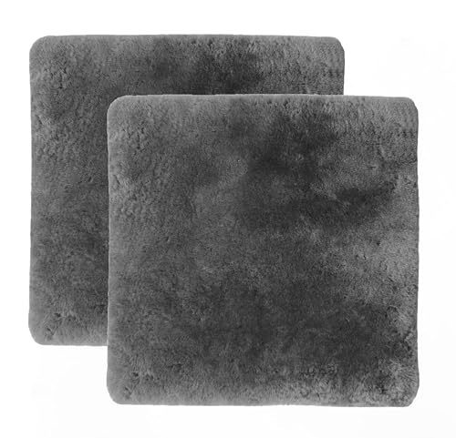 Set of 2, Natural Sheepskin for Bed Sores and Skin Irritation | 100% Real Medical Sheepskins with Non-Slip Back for Pain Relief and Discomfort, Wool Seat Pad, Charcoal Grey, 17 in. x 17 in.