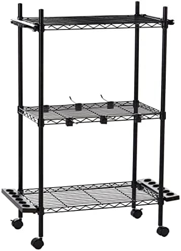 Old Cedar Outfitters Adjustable 3-Shelf Rolling Tackle Trolley for Fishing Tackle Storage, Holds up to 12 Fishing Rods and Multiple Tackle Cases and Gear