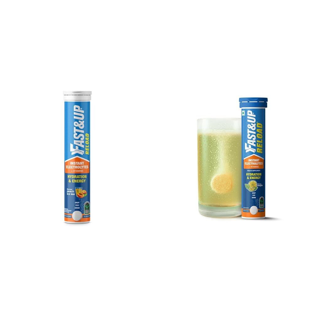 Fast&Up Reload (5 Litres) Low Sugar energy drink for Instant Hydration - 20 Effervescent Tablets with 5 Essential Electrolytes + Added Vitamins - Certified Electrolytes Drink - Peach Ice Tea flavour-image-6