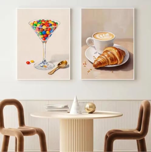 Peinture minimaliste vin et cocktail œuvre d'art sur toile 70x90cm encadrée élégante