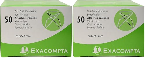 Exacompta - Réf. 14766E - Boîte de 50 attaches lettres croisées - Trombones papillon - 50 x 60 mm - Accessoires de bureau - Pour relier les piles de...