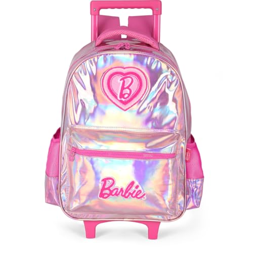 Mochila Infantil com Rodinha, Luxcel, Barbie, Pink, Holográfico, G