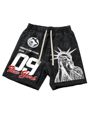 GORGLITTER Men's Letter Graphic Track Shorts Y2K Straight Leg Basketball