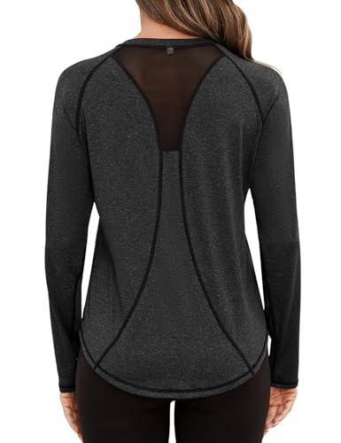Gyabnw Camiseta Deportiva Manga Larga para Mujer Camisa Transpirable Cuello Redondo Adecuada para Fitness Yoga y la Mayoría de los Deportes