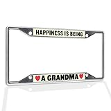 Fastasticdeals Metal Insert License Plate Frame Happiness is Being A Grandma Mothers Day Weatherproof Car Accessories Chrome 4 Holes Solid Insert