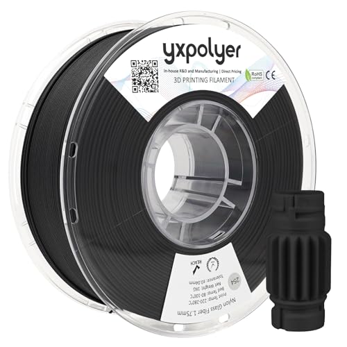 YXPOLYER Filamento de Nylon con Fibra de Vidrio Negro PA6-GF 1 kg para Impresora 3D con Carrete de PC Reutilizable