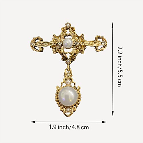 Meralando Gold Vintage Pearl Brooch For Women Girls Retro Accessories Elegant Baroque Pin Dress Coat Sweater Suit Party Wedding Gifts Victorian Brooch Pin Bridal Jewelry Cross Brooch #TOP6