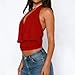 Women Wrap Halter Tank Top Sexy Sleeveless Plunge V Neck Open Back Cinched Waist Crop Top Y2K Going Out Cami Vest (Red, M)