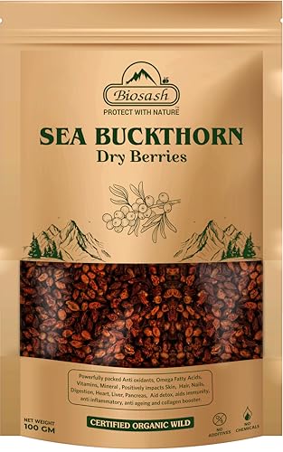 Image of Biosash Sea Buckthorn Dry Berries 20g | Sun Dried Seabuckthorn Berries With Vitamins & Antioxidants | Natural Dried Sea Buckthorn Berry | Helps in immunity &Liver health