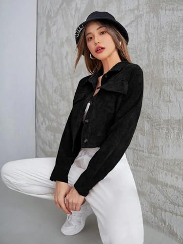 Image of SMOWKLY Womens Casual Cropped Full Sleeve Button Down Korean Style Jacket