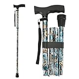 Folding Walking Cane, LIXIANG, 5-Level Height Adjustable Walking Stick for Men & Women with Comfortable Plastic T-Handle Portable Walking Stick, Green Floral Printing