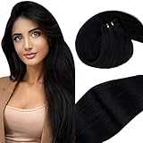 【Extensions Echthaar Tressen Schwarz】 Ein Bündel, 80~100 Gramm, 14~22 zoll. Die Breite des Schußes hängt von der Länge des Haares ab.