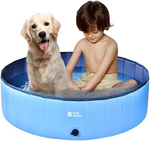 BELLOCHIDDO Foldable Dog Pool - Hard Plastic Pool for Dogs and Kids, Non-slippery Dog Swimming Pool with PP Boards, Kiddie Pool for Dogs, Indoor&Outdoor Pet Bathing Tub with Water Drainage (48" x 12")
