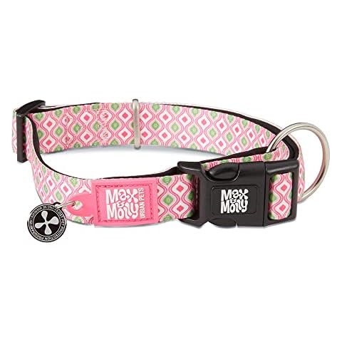 Max Molly | Gotcha! Smart ID Retro Dog Collar - Adjustable Size: XS - L, Various Designs (Pink, S) Cover