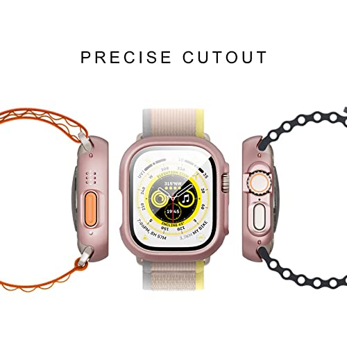 Image of 2+2 Pack Case for Apple Watch Ultra 49mm Screen Protector,JZK 2 Hard PC Protective Bumper Case + 2 HD Tempered Glass Screen Protector All Around Film Cover for iWatch Ultra Accessories,Pink+White