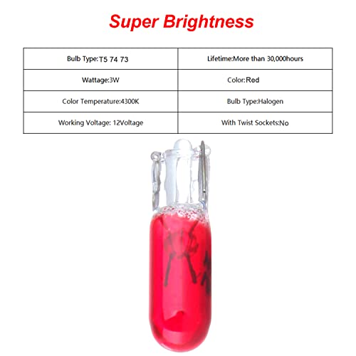 Cciyu T5 17 86 206 Halogen Light Bulb Instrument Cluster Gauge Dash Lamp,20 Pack (Red) #TOP4