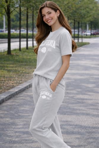 Image of Women's California Graphic T-Shirt and Jogger Set, 2-Piece Coord Set, Drawstring Waistband, Casual Loungewear, Relaxed Fit