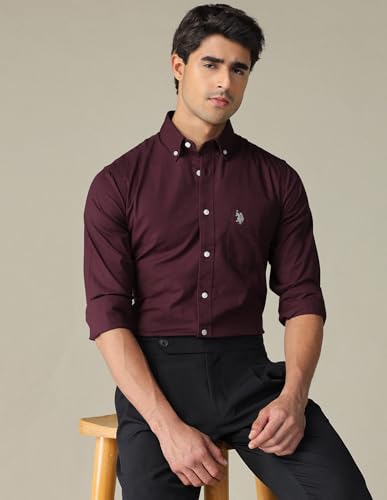 Image of U.S. Polo ASSN. Solid Tailored Fit Cotton Shirts for Men - 100% Cotton, Full Sleeve Mens Casual Shirts