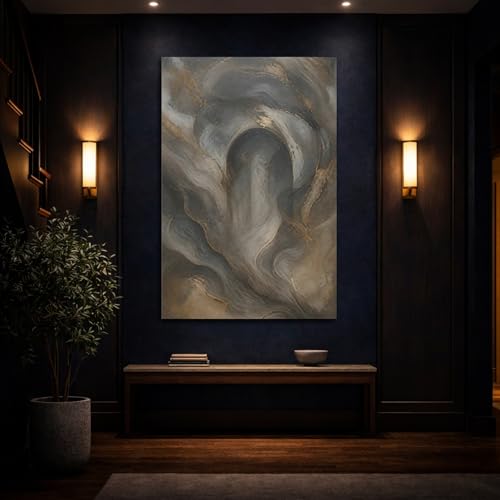 Toile abstraite grise et dorée 24x36" : tableau déco salon moderne - 4
