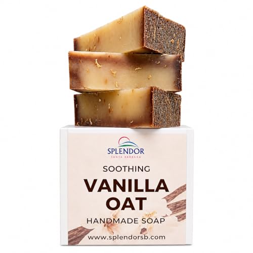 Splendor Soothing Vanilla Oatmeal Soap (10.5 oz) – Handmade Natural Bar Soap for Hand, Face & Body – Gentle, Vegan, Moisturizing Cleanser with Real Oatmeal & Warm Vanilla