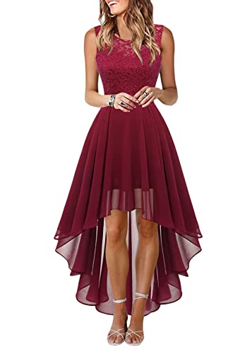 Tomwell Damen Kleider Festliches Spitzenkleid Abendkleider Vintage Ballkleid Kurze A-Linie Cocktailkleid A Weinrot 3XL