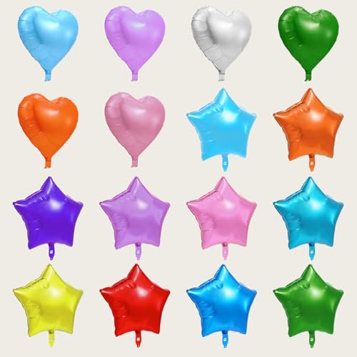 Kesote Foil Star Balloons Heart Balloons Multicolor Balloon Self-Sealing Balloon for Christmas Decorations Wedding Birthday Graduation Party -18''