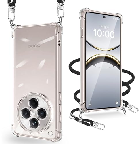 OPPO Find X8 ケース クリア ショルダー OPPO find x8 カバー ストラップ付き調節可能 スマホケース 耐衝撃 全面保護 肩掛け 斜めかけ 縄掛けケース 携帯カバー 紐付き TPU 柔軟 薄型 軽量 取り外し可能 落下防止 紛失防止【透明】