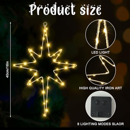 Baquler 6 Pcs 16 Inch Solar Christmas Bethlehem Star String Light Outdoor Xmas Bethlehem Star Light LED Hanging Christmas Decoration for Windows Outdoor for Holiday Garden Home Xmas Tree Porch Decor by Baquler - Image 2