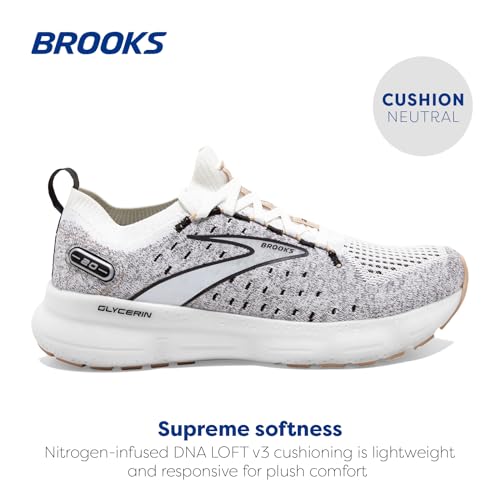 Brooks Women’s Glycerin StealthFit 20 Neutral Running Shoe - White/Black/Cream - 5 Medium